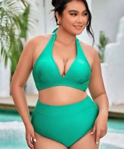 CUPSHE Street Art Halter High Waist Tummy Control Plus Size Bikini Swimwear BOGO 40% OFF