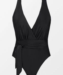 CUPSHE One Pieces Brianne Tie Front Plunging Black One Piece Swimsuit