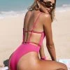 CUPSHE Summer Dreaming Pink Ribbed Extra High Leg Cheeky One Piece Swimsuit