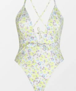 CUPSHE One Pieces Itsy Ditsy Tie Front Plunge One Piece Swimsuit