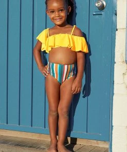CUPSHE Swimwear UP TO 70% OFF Salma Off Shoulder Ruffle Striped Bikini For Toddler Girls And Girls