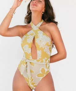 CUPSHE Delicate Expressions Wrap Front High-neck One Piece Swimsuit One Pieces