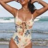 CUPSHE Floral Wilderness Keyhole Tie Front One Piece Swimsuit