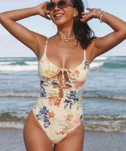 CUPSHE Floral Wilderness Keyhole Tie Front One Piece Swimsuit