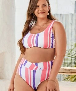 CUPSHE Luminescent Over Banded High Waist Tummy Control Plus Size Bikini