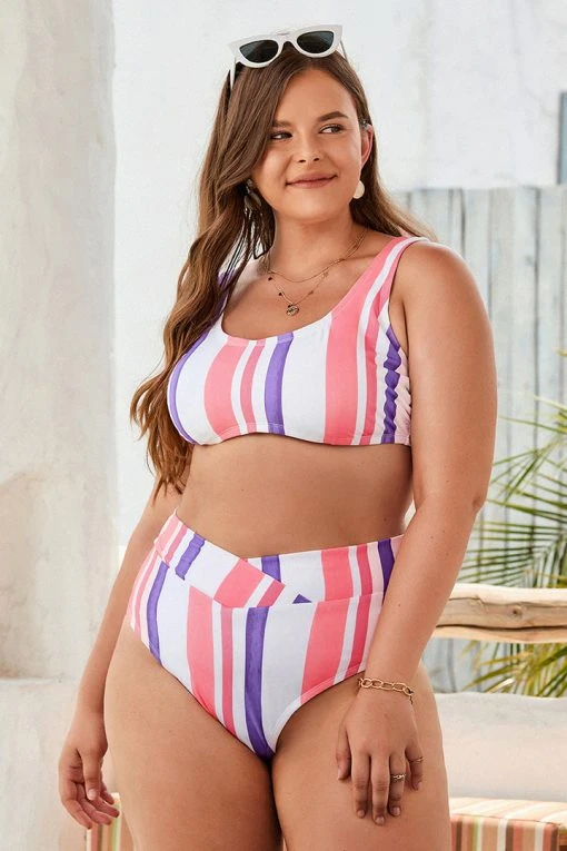 CUPSHE Luminescent Over Banded High Waist Tummy Control Plus Size Bikini