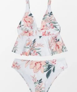 CUPSHE Swimwear UP TO 70% OFF Tina Floral Ruffle Hem Tankini
