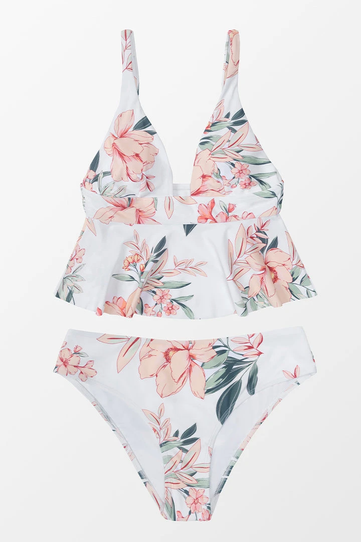 CUPSHE Swimwear UP TO 70% OFF Tina Floral Ruffle Hem Tankini