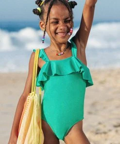 CUPSHE One Pieces Street Art Bandeau Ruffles Girls Swim One Piece Swimsuit