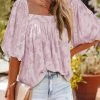 CUPSHE Malika Square Neck Loose Waisted Ruching Top Beach Shirts & Tops