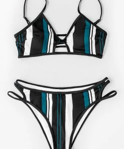 CUPSHE Blue White And Black Striped Bikini