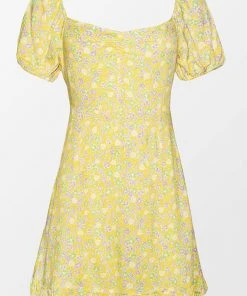CUPSHE Dresses Alianna Yellow Ditsy Puff Sleeve Dress