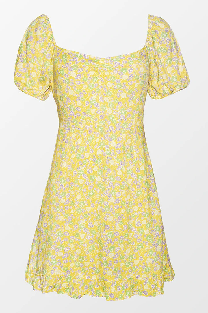 CUPSHE Dresses Alianna Yellow Ditsy Puff Sleeve Dress