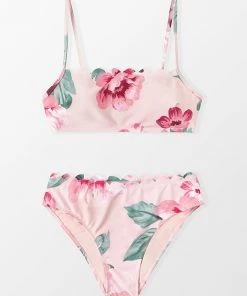 CUPSHE Inscribed Peony Scalloped Bralette And Hipster Bikini Set Swimwear BOGO 40% OFF