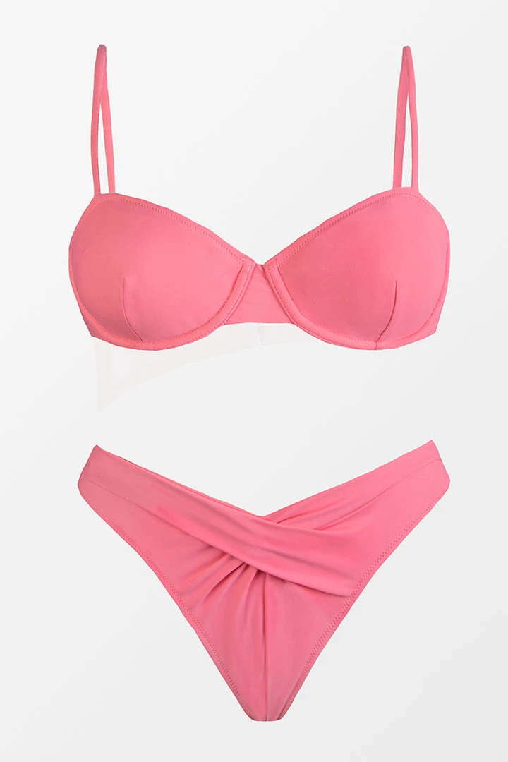 CUPSHE Beach Party Underwire Pink Bandeau And Cheeky Hipster Bikini Set