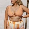 CUPSHE Happy Stripe Fixed Tie High Waist Tummy Control Plus Size Set Swimwear UP TO 70% OFF