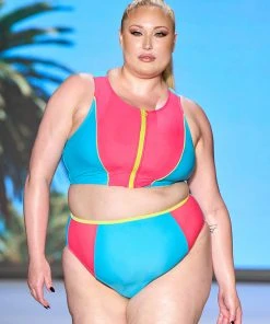 CUPSHE Cali Colorblock Zip Up Tankini & High Waist Plus Size Bikini Set