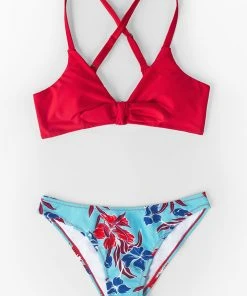 CUPSHE Red And Floral Print Low Rise Bikini Bikinis