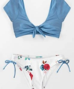 CUPSHE Knotted Cap Sleeves Drawstring Bikini