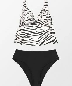 CUPSHE Bikinis Party In Paradise Zebra Print Mid Rise Tankini Set