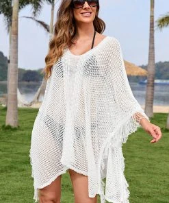 CUPSHE Summer Dresses 2022 Grace Bay White Tassel Pull Over Cover Up