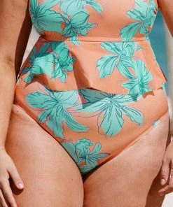 CUPSHE Blooming Flowers Mid Rise Tummy Control Plus Size Bikini Bottom