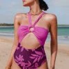 CUPSHE Daydream Blossom O-Ring Cutout Halter One Piece Swimsuit