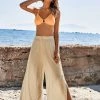 CUPSHE Delphina Elastic Waist Split Tie Apricot Pants Cover Ups