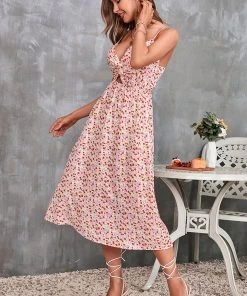 CUPSHE Liliana Ruching Cutout Ditsy Slip Dress