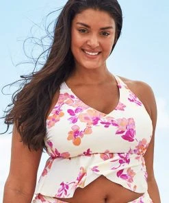 CUPSHE Swimwear BOGO 40% OFF Larissa Floral V-neck Ruffle Back Tie Plus Size Tankini Top