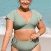 CUPSHE The Waves V Neck Top & Ruched High Waist Plus Size Bikini Set