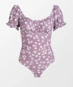 CUPSHE Smocked And Floral Swimsuits Kataleya Ditsy Scoop Ruched Short Sleeve Bodysuit