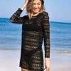 CUPSHE Cover Ups Eartha Round Neck Long Sleeve Crochet Cover Up
