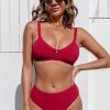 CUPSHE Gia Keyhole Front Mid Waisted Red Bikini Swimwear UP TO 70% OFF