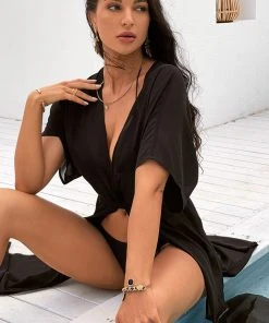 CUPSHE Cover Ups Demetria Short Sleeve Tie Waist Tea Length Kimono