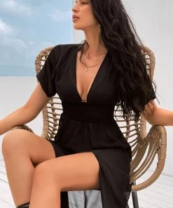 CUPSHE Vacation Dresses Khloe Plunge Elastic Waist Maxi Cover Up