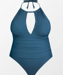 CUPSHE Luminescent High Neck Keyhole Back Tie One Piece