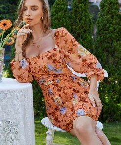 CUPSHE Gerda Square Neck Puff Sleeve Sheath Dress