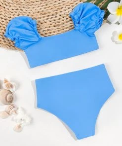 CUPSHE Vapor Wave Merrow Edge And Puff Sleeve Girls Bikini Set New In Bikinis ✨
