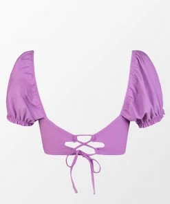 CUPSHE Mindful Solids Amethyst Puff Sleeve Bikini Top Bikinis