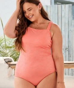 CUPSHE Summer Dreaming Jacquard Square Neck Plus Size One Piece Swimsuit