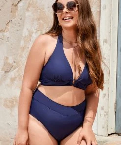 CUPSHE Summer Dreaming Overlapped High Waist Plus Size Bikini Bottoms