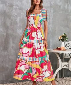 CUPSHE Dresses Geneva Wide Straps Fitted Waisted Graffiti Dress