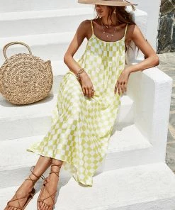 CUPSHE Dresses Jazmyne Yellow Checkered Backless Slip Dress