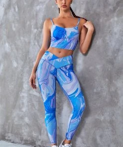 CUPSHE Spring Fling U-neck Marble Ruched Sports Bra Accs & Clothing