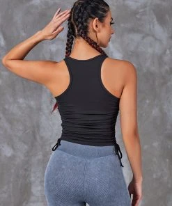 CUPSHE Essentials Black Round Neck Ruched Sleeveless Sweatshirt