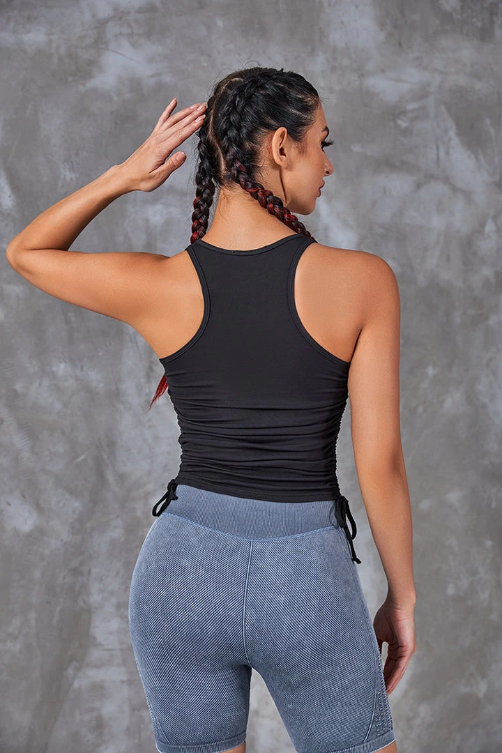 CUPSHE Essentials Black Round Neck Ruched Sleeveless Sweatshirt