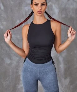 CUPSHE Essentials Black Round Neck Ruched Sleeveless Sweatshirt