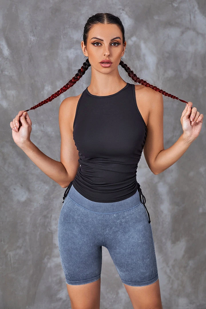 CUPSHE Essentials Black Round Neck Ruched Sleeveless Sweatshirt