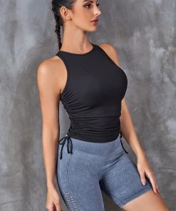 CUPSHE Essentials Black Round Neck Ruched Sleeveless Sweatshirt